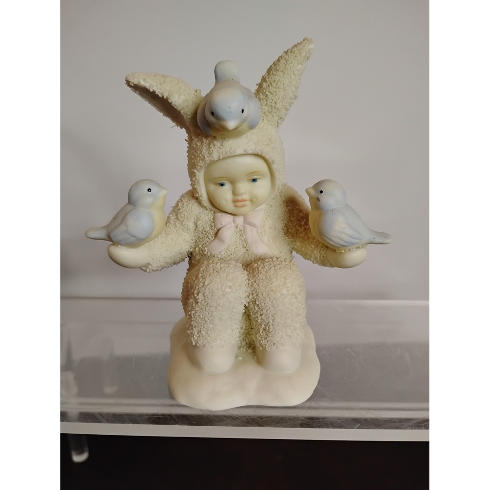 Dept 56 Snowbabies A Sweet Hello Figurine 1997 Bunny Suit Blue Birds 3.75"